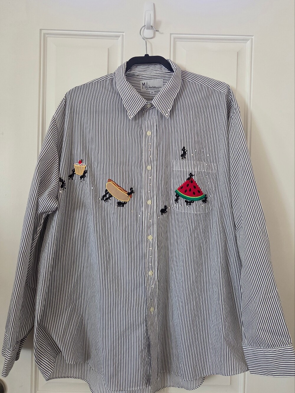 Mili Designs Vintage Picnic Ants Applique Rhinstones Button Up Shirt Women's 1X